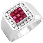 انگشتر طلا سفید با نگین الماس تراش برلیان و یاقوت سرخ طرح رجال: مدل rgm1265