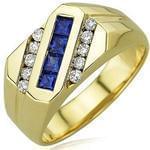 انگشتر طلا زرد با نگین الماس تراش برلیان و یاقوت کبود طرح رجال: مدل rgm1267