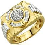 انگشتر طلا زرد با نگین الماس تراش باگت و برلیان طرح رجال پایه رولکس: مدل rgm1270