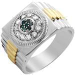 انگشتر طلا زرد و سفید با نگین زمرد و برلیان طرح رجال پایه رولکس: مدل rgm1271