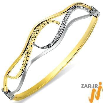 دستبند النگویی طلا زرد و سفید با نگین برلیان مدل: bng1016