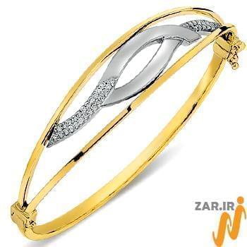 دستبند النگویی طلا زرد و سفید با نگین برلیان مدل: bng1017