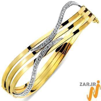 دستبند النگویی طلا زرد و سفید با نگین برلیان مدل: bng1019
