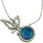 آویز طلا سفید با نگین فیروزه و برلیان طرح پروانه مدل: npdf1147