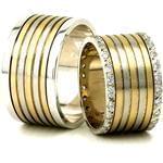 ست حلقه ازدواج طلای زرد و سفید با نگین برلیان مدل: srd1173