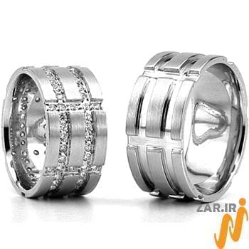 ست حلقه ازدواج طلا سفید با نگین الماس تراش برلیان مدل: srd1176