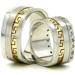 ست حلقه ازدواج طلا سفید و زرد با نگین برلیان طرح ورساچی مدل: srd1181 