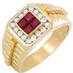 انگشتر طلا زرد با نگین یاقوت قرمز و برلیان طرح رجال پایه رولکس: مدل rgm1275