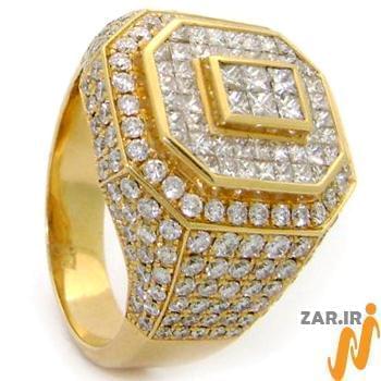 انگشتر مردانه طلا زرد الماس تراش پرنس و برلیان طرح رجال: مدل rgm1279