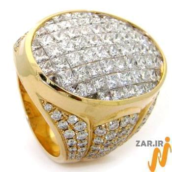 انگشتر مردانه طلا زرد با نگین الماس برش برلیان و پرنس طرح رجال: مدل rgm1281