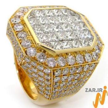 انگشتر مردانه طلا زرد با نگین الماس برش برلیان و پرنس طرح رجال: مدل rgm1283