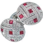 دکمه سر دست طلا سفید با نگین یاقوت قرمز و الماس مدل: cdm1081