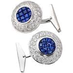 دکمه سر دست طلا سفید با نگین الماس و یاقوت کبود مدل: cdm1082