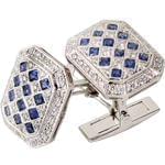 دکمه سر دست طلا سفید با نگین الماس و یاقوت کبود مدل: cdm1084