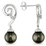 گوشواره طلا سفید آویز با نگین مروارید و برلیان مدل: edf1165