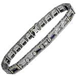 دستبند طلا سفید با نگین یاقوت کبود و برلیان مدل: bdf1124