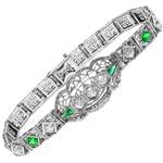 دستبند طلا سفید با نگین زمرد و برلیان مدل: bdf1131