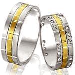 ست حلقه ازدواج طلا زرد و سفید با نگین الماس تراش برلیان مدل: srd1186