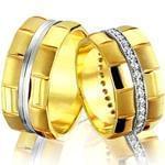 ست حلقه ازدواج طلا زرد و سفید با نگین الماس تراش برلیان مدل: srd1188