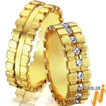ست حلقه ازدواج طلا زرد با نگین الماس تراش برلیان مدل: srd1191