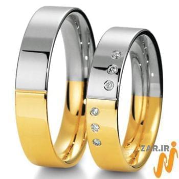 ست حلقه ازدواج طلا زرد و سفید با نگین برلیان مدل: srd1192