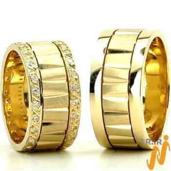 ست حلقه ازدواج طلا زرد با نگین الماس تراش برلیان مدل: srd1193