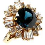 انگشتر جواهر طلا سفید با نگین یاقوت کبود و الماس برش برلیان و باگت: مدل rgf1280