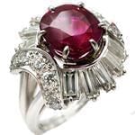 انگشتر جواهر طلا سفید با نگین یاقوت سرخ و الماس برش برلیان و باگت: مدل rgf1281