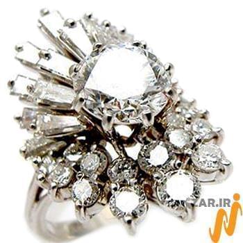 انگشتر جواهر طلا سفید با نگین الماس برش برلیان و باگت : مدل rgf1283