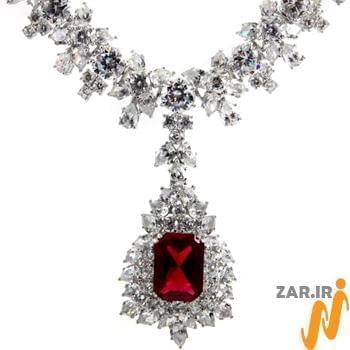 گردنبند جواهر با نگین یاقوت قرمز و الماس مدل:ndf1087