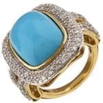 انگشتر طلا زرد با نگین فیروزه و الماس تراش برلیان مدل:rtf1038 