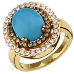 انگشتر طلا زرد با نگین فیروزه و الماس و کوارتز مدل:rtf1040 