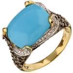 انگشتر فیروزه طلا زرد زنانه با جواهر برلیان مدل:rtf1042 
