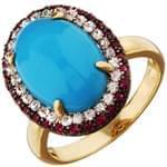 انگشتر طلا زرد با نگین فیروزه و الماس و یاقوت مدل:rtf1043 