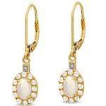 گوشواره طلا زرد با نگین اپال و الماس برش برلیان مدل: edf1174