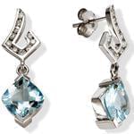 گوشواره طلا سفید با نگین آکوامارین و الماس برش برلیان مدل: edf1176