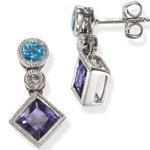 گوشواره طلا سفید با نگین توپاز، برلیان و آمتیس مدل: edf1179