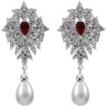 گوشواره طلا سفید با نگین یاقوت قرمز، مروارید و الماس برش برلیان مدل: edf1185