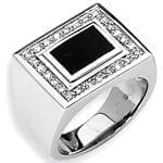 انگشتر طلا سفید با نگین اونیکس و الماس تراش برلیان: مدل rgm1273