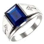 انگشتر طلا سفید با نگین یاقوت کبود و الماس تراش برلیان: مدل rgm1274