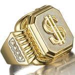 انگشتر طلا زرد مردانه طرح دلار $ نگین الماس تراش برلیان: مدل rgm1281