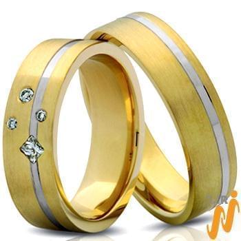 ست حلقه ازدواج طلا سفید و زرد با نگین الماس تراش برلیان و پرنسس مدل: srd1195 