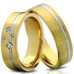 ست حلقه ازدواج طلا سفید و زرد با نگین الماس تراش برلیان و پرنسس مدل: srd1195 