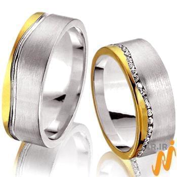 ست حلقه ازدواج طلا سفید و زرد با نگین الماس تراش برلیان مدل: srd1196