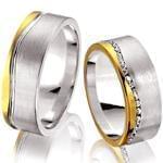 ست حلقه ازدواج طلا سفید و زرد با نگین الماس تراش برلیان مدل: srd1196