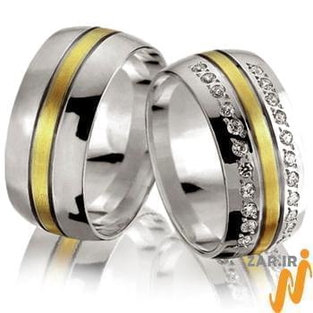 ست حلقه ازدواج طلا سفید و زرد با نگین الماس تراش برلیان مدل: srd1197