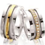 ست حلقه ازدواج طلا سفید و زرد با نگین الماس تراش برلیان مدل: srd1198