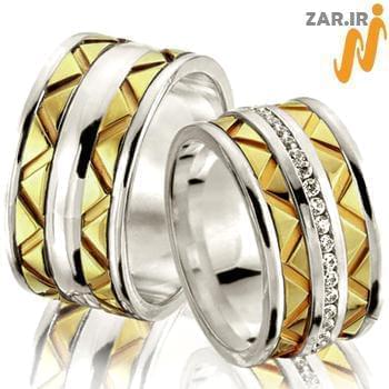 ست حلقه ازدواج طلا سفید و زرد با نگین الماس تراش برلیان مدل: srd1199