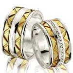 ست حلقه ازدواج طلا سفید و زرد با نگین الماس تراش برلیان مدل: srd1199