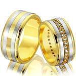 ست حلقه ازدواج طلا سفید و زرد با نگین الماس تراش برلیان مدل: srd1200